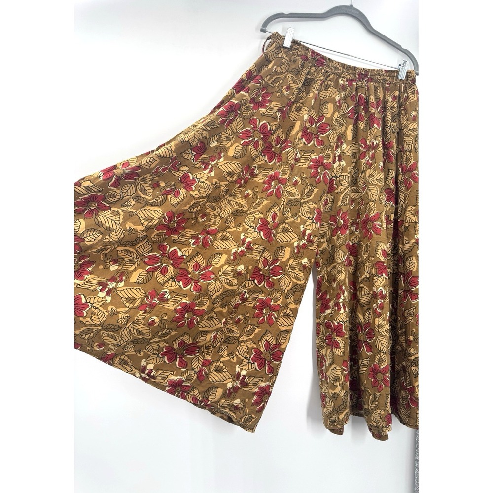 VTG Cropped Super Wide Leg Palazzo Pant Boho Floral Festival Free Size OS Cotton
